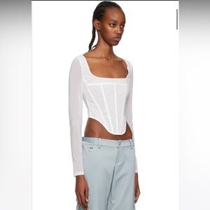 Miaou White Square-Neck Long Sleeve Corset Top